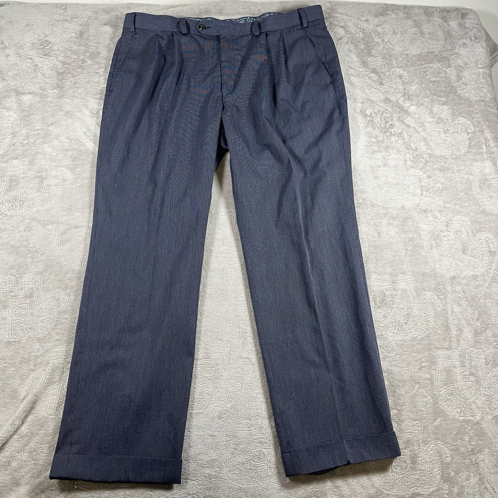 Ralph Lauren Men's Navy Blue Dress Pants‎ Flat Front Size 36x34 Poly Rayon Blend